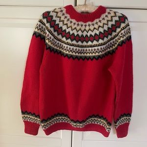 Hand knit fair isle red sweater med / large nordic